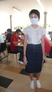 One of students who is wearing mask